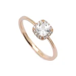 Kare Kesim Halo Taşlı Rose Çelik Yüzük