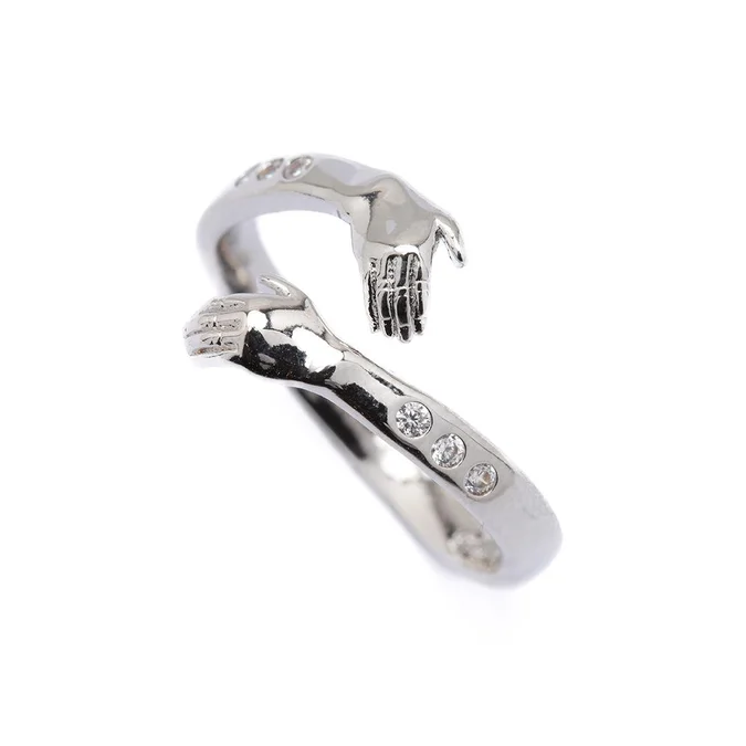 Sarılan Eller Taş Detaylı Ayarlanabilir Yüzük