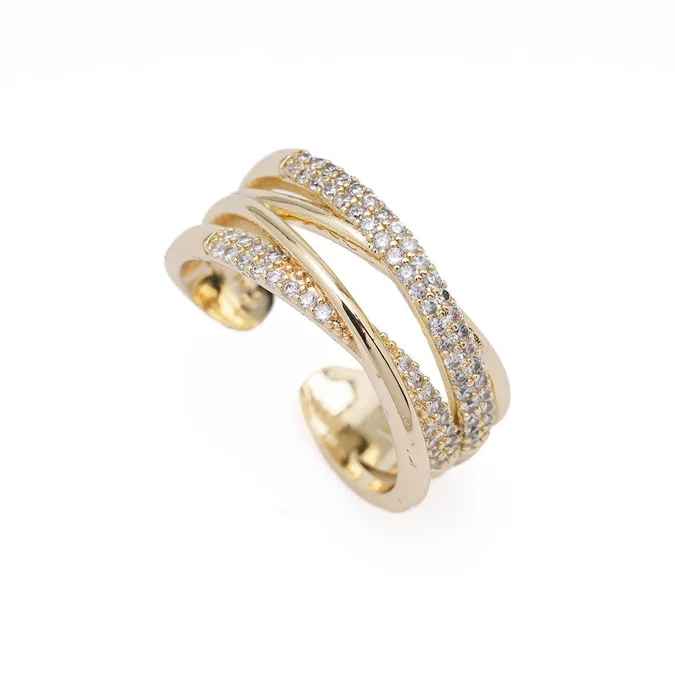 Işıltılı Üç Şeritli Zirkon Taşlı Açık Yüzük